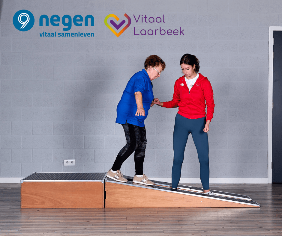 twee vrouwen, waarvan een een aflopende plaat afloopt en de ander ondersteunt